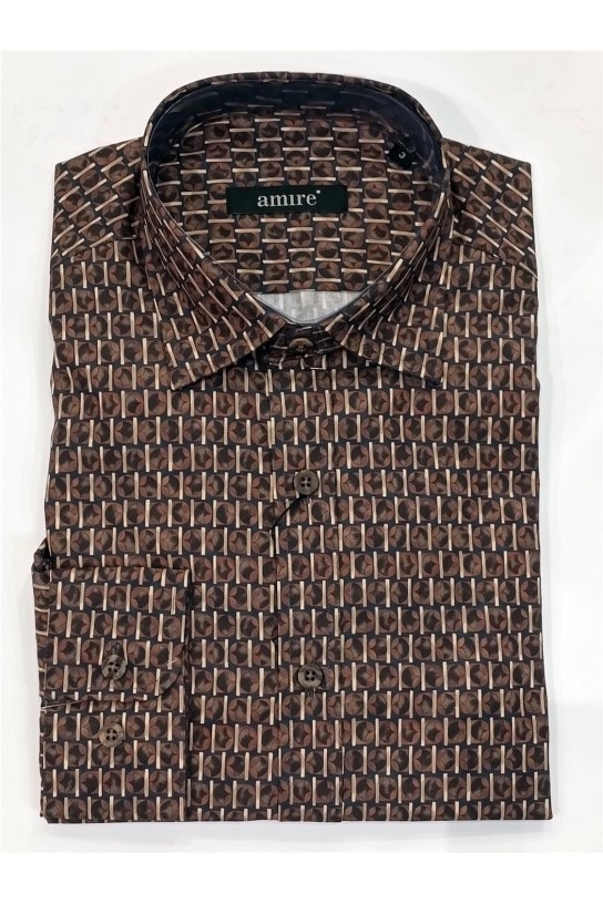 Camisa manga larga estampada MARRON