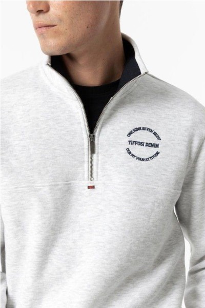 Sudadera cuello cremallera GRIS CLARO