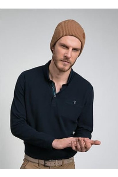 POLO LISO CUELLO BOTON MARINO