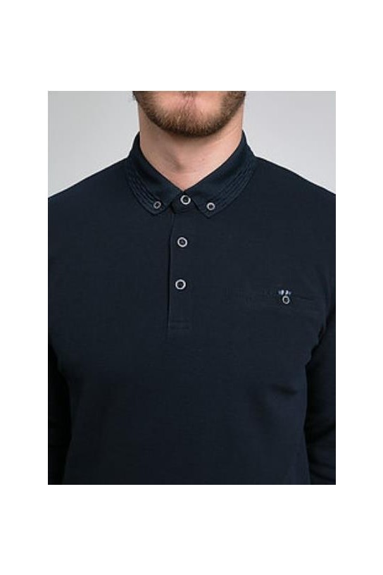 POLO LISO CUELLO BOTON MARINO