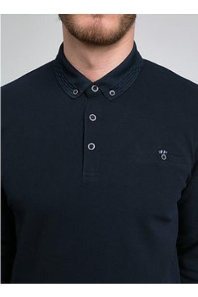 POLO LISO CUELLO BOTON MARINO