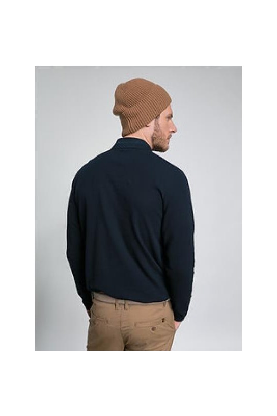 POLO LISO CUELLO BOTON MARINO