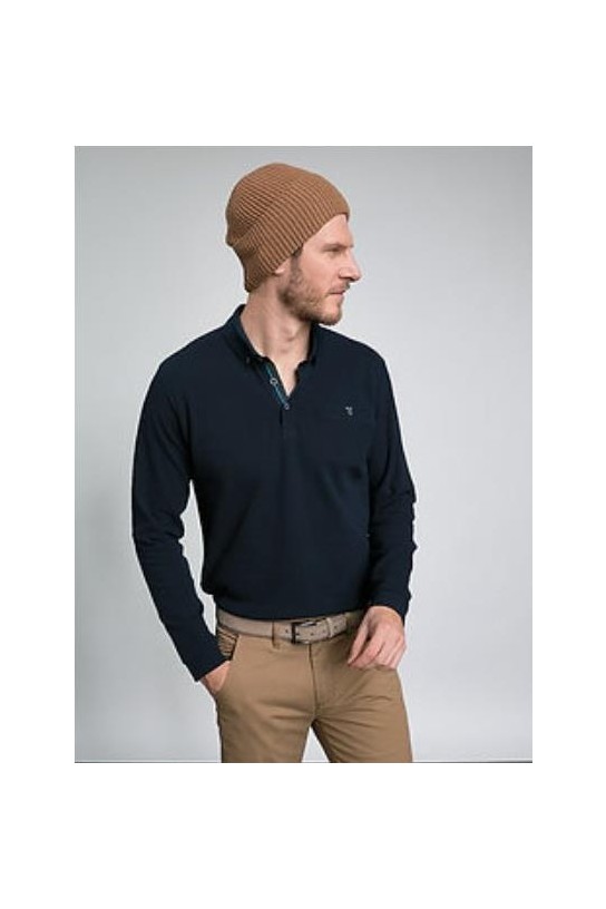 POLO LISO CUELLO BOTON MARINO