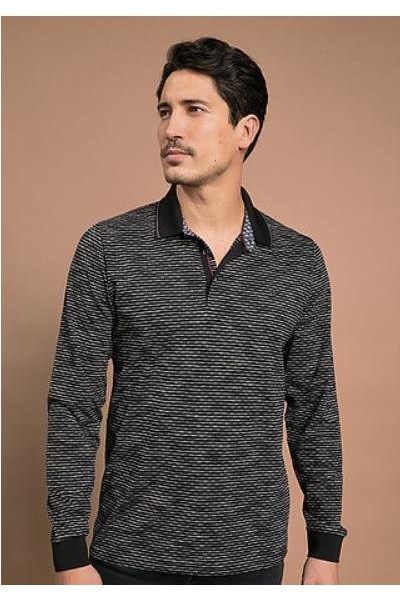 POLO RAYAS DESIGUALES NEGRO